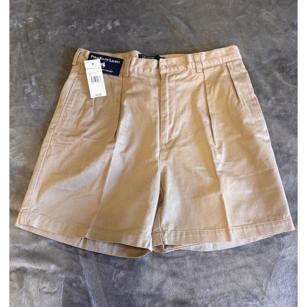 Polo Ralph Lauren Andrew Short Mens 34 Khaki Tan Pleated Cotton Chino Shorts NEW
